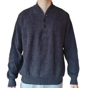 Eddie Bauer Knit Henley Sweater Blue Gray Mens Large Cotton Blend